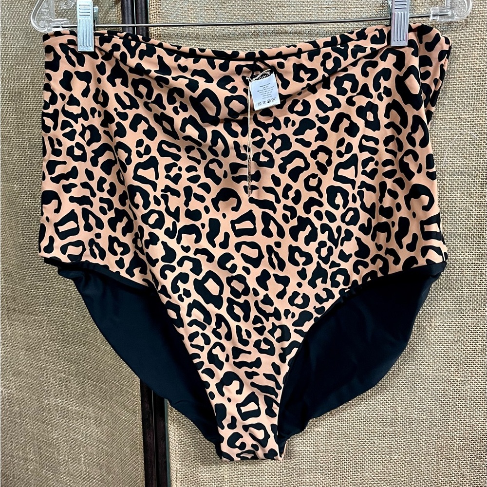 Coral Reef Animal Print High-Waisted Swim Bottom NEW Tummy Control Reversible